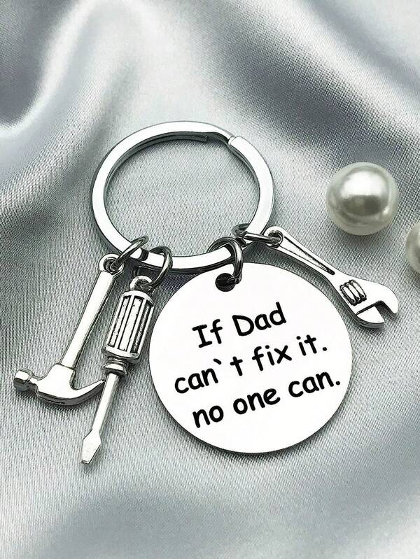 1pc Stainless Steel Letter "If Dad Can't Fix It, No One Can" Keychain Keyring Silver Car Accessory Bag Charm School Cute Gothic Y2K Style Father's Day Birthday Gift Graduation Teacher Gift