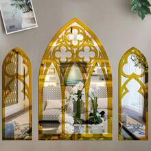 Espejo de pared con diseño de ventana gótica de iglesia hueca, 3 piezas de pegatinas de espejo acrílico para decoración estética del dormitorio y la sala de estar - A - Ver 2
