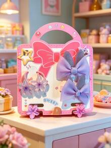8件組可愛兔子耳蝴蝶結髮夾花朵髮圈髮飾 節日派對套組 (因生產批次不同，髮夾顏色隨機，髮圈顏色可能略有差異) - 彩色 - 查看 1