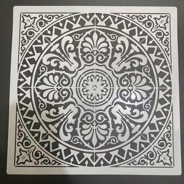 11.8x11.8 Inch Reusable Mandala Tile Stencil Template, Symmetrical Floral And Geometric Patterns, Suitable For Concrete, Tiles, Walls And Patios, Durable Home Decor Template