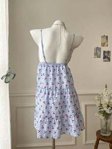 Vestido corto casual de mujer con tirantes de espagueti y espalda descubierta de unicolor, para verano - Azul - Ver 3