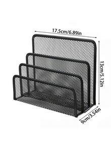 1pc Black Metal Mesh Desktop Letter Organizer, Small File Folder Organizer, With 3 Vertical Compartments Bookstand, Suitable For Classroom And Office Document Organization - Black - View 9