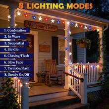 39Ft 80-LED Decorative String Lights: Red, White, And Blue Star-Shaped Lights. Suitable For Indoor And Outdoor Use, Home Decor, And Holiday Celebrations Such As Presidents' Day, Independence Day, And National Day. - 紅白藍星星銅線燈 - 查看 2