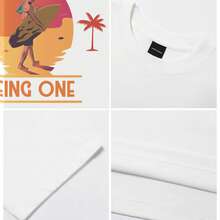 T-shirt femme, motif soleil et mer, manches courtes, col rond, style décontracté, idéal pour le printemps et l'été - Blanc - Voir 5