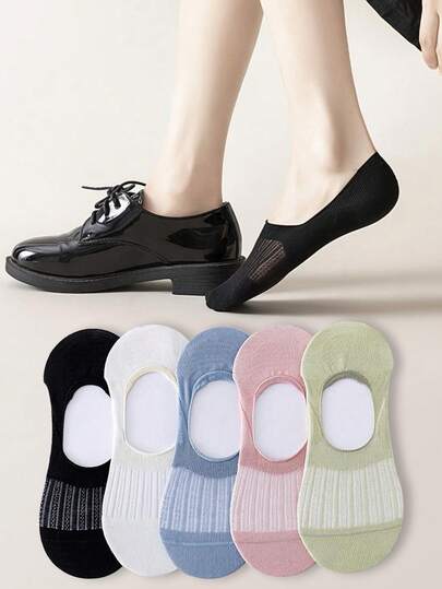 5 pares de calcetines tipo barco casuales para mujer, calcetines invisibles cómodos y suaves antideslizantes, calcetines versátiles de corte bajo, estilo escolar para estudiantes, entregados sin cartón