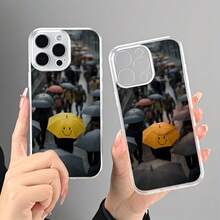 Funda para teléfono , 1 unidad. Diseño moderno y único con estampado de escena de lluvia, cara sonriente y paraguas amarillo. Funda transparente, a prueba de golpes, de cobertura total y con bordes suaves. Creativa y de nicho, con un toque de estilo. Estilo urbano a la moda, resistente al desgaste, con patrón de alta definición que no se despega. Compatible con 17/16/15/14/13/12/11/X/XR/XS/plus/pro/pro max/iPod Touch 5. - Color mixto 1 - Ver 3