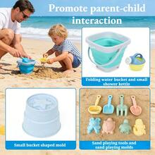 11 pezzi Set divertente per bambini di secchio e setaccio pieghevoli, secchio portatile e pieghevole per spiaggia, sabbia, giochi d'acqua - Multicolore - Visualizzare 11