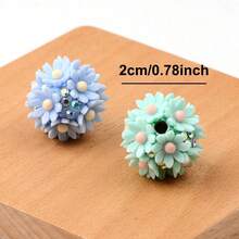 5pcs 16mm Acrylic Flower Ball Beads, 3D Daisy Flower Spacer Beads With Rhinestone For DIY Bracelet Necklace Earring Phone Chain Jewelry Making - Flower Beads - View 2