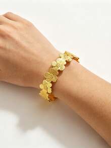 2PCS/1pc Minimalist Fashion Natural Elegant Style Plumeria/Asymmetrical Lava Bracelet Design Stainless Steel Women's Bracelet Suitable For Women's Daily Wear/Party/Commute/Dinner/Afternoon Tea/Can Be Given As A Holiday Gift To Friends - Yellow Gold - View 7