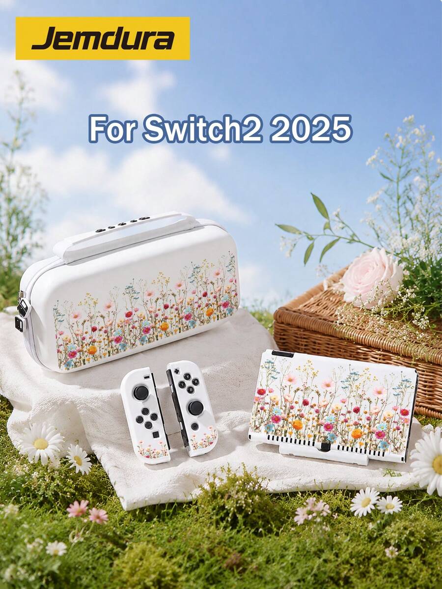 Switch2 (2025) 游戏机配件，彩色菊花图案，兼容 Switch2/Switch OLED/Switch NS 的保护壳和收纳袋，保护您心爱的设备，也是送给 Switch 玩家的最佳礼物，情人节礼物 - 彩色 - 查看 1