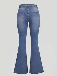 GILIPUR Jeans acampanados de talle alto estilo Y2K, pantalones de mujer de unicolor elásticos y elegantes, pantalones vaqueros con estampado de copos de nieve de uso casual - Azul 3 - Ver 8