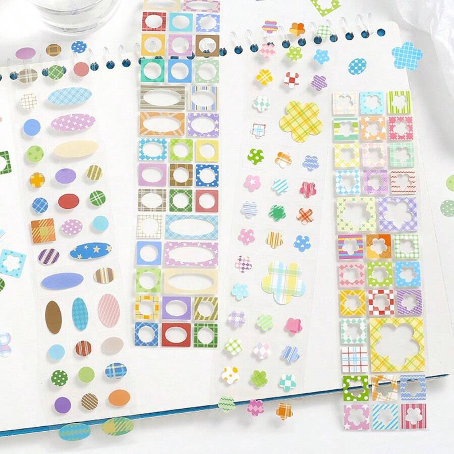 1 Roll Colorful Geometric Patterned Washi Tape, Cute Heart & Star Designs, Suitable For Scrapbooking, Planner Decoration, DIY Crafts, Stationery Supplies - 1 Roll - View 1