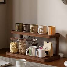1 pieza Estante de almacenamiento de escritorio de madera vintage, organizador de cosméticos de varias capas, estante de almacenamiento multifuncional para el hogar, estante de especias de cocina, soporte para tazas/mugs, lápiz labial, perfume, taza de té, estante de exhibición abierta para frascos de especias, estante de encimera ahorrador de espacio - Multicolor - Ver 7
