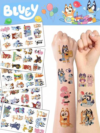 Bluey 5pcs/10pcs Random Blue Waterproof Decorative Stickers, Long-Lasting And Easy To Peel, Cute DIY Body Art, Suitable For Birthday Parties, Cosplay And Daily Use