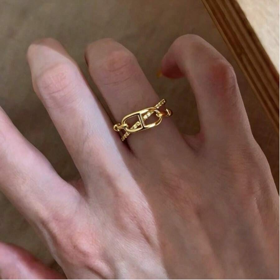 1pc Fashionable Creative Criss-Cross Design Ring, Versatile Finger Ring, Unique Niche Jewelry - Yellow Gold - View 1