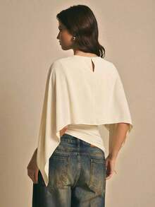 Elegant Women's Blouse With A Solid-Color Shawl Collar - Apricot - View 7