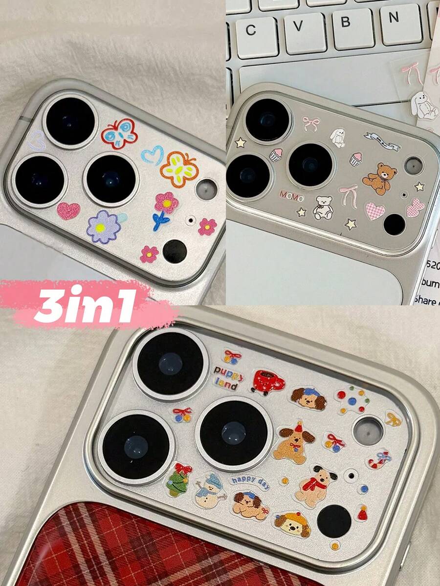 3入組 3D 浮雕創意 DIY 鏡面保護貼紙，適用於 11 Pro/12 Pro/13 Pro/14 Pro/15 Pro/16 Pro/17 Pro 手機鏡頭貼膜與手機殼
