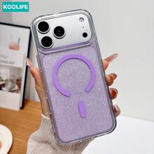Koolife 紫色闪粉磁吸手机壳，二合一 PC+TPU 防震保护套，透明边框闪亮亮片，兼容 MagSafe，适用于 Apple 17/17pro/17promax/16/15 - 紫色 - 查看 3