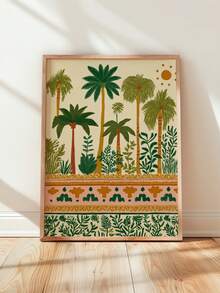 1pc Frameless Folk Art Palm Tree Tropical Print, Boho Botanical Poster For Bedroom, Dorm, Living Room, Back To School, Funky Posters, Gift - Palm Trees - View 2