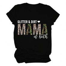 2026 Men's Short-Sleeve T-ShirtCamisetas de mamá con purpurina y suciedad para mujer, divertidas camisetas para mamá, regalos para mamá, camisetas gráficas de manga corta de verano, camisetas de manga corta para mujerCasual loose short-sleeved - Negro - Ver 1
