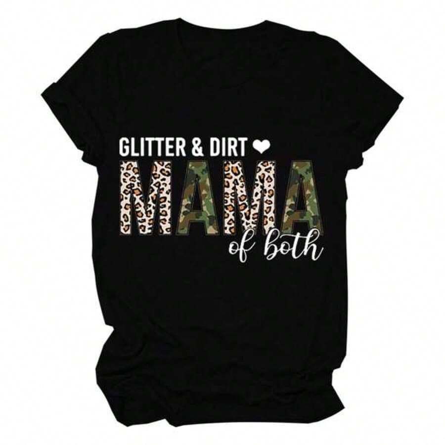 2026 Men's Short-Sleeve T-ShirtCamisetas de mamá con purpurina y suciedad para mujer, divertidas camisetas para mamá, regalos para mamá, camisetas gráficas de manga corta de verano, camisetas de manga corta para mujerCasual loose short-sleeved - Negro - Ver 1
