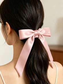 2pcs Women's Fashion Satin Bow Ribbon Hair Scrunchies, Soft Elastic Hair Ties, Sweet Style Daily Hair Accessories For Ladies & Girls Ponytail - Multicolor - View 7