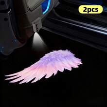 2pcs Pink Purple Gradient Wing Pattern Car Door Welcome Lights, Fashionable Car Accessories, Wireless Easy Installation, Battery Not Included, Romantic Gift For Car Owners - Pinkish-purple Wings - View 5