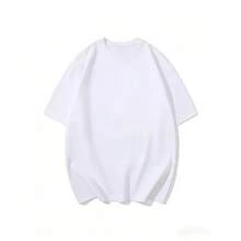XXXL[Talla grande ]Camiseta solida de cuello redondo, camiseta informal de manga cortacon cuello redondo para uso diario, para el verano - Blanco - Ver 1