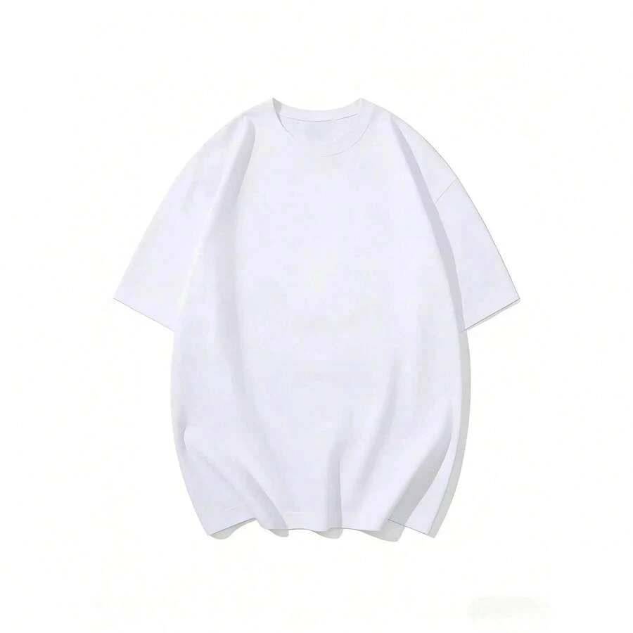 XXXL[Talla grande ]Camiseta solida de cuello redondo, camiseta informal de manga cortacon cuello redondo para uso diario, para el verano - Blanco - Ver 1