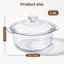 LOVEWE 1Pc Round Glass Baking Pot, Premium Borosilicate Material, Visible Cooking View, Sealed Cover, Household Food Container - View 7