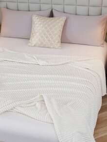 1 buah Selimut Lembut Bergaris, Ramah Kulit dan Nyaman, Cocok untuk Kamar Tidur dan Kamar Tamu, Dapat Dicuci dengan Mesin, Sepanjang Musim - Putih - View 5