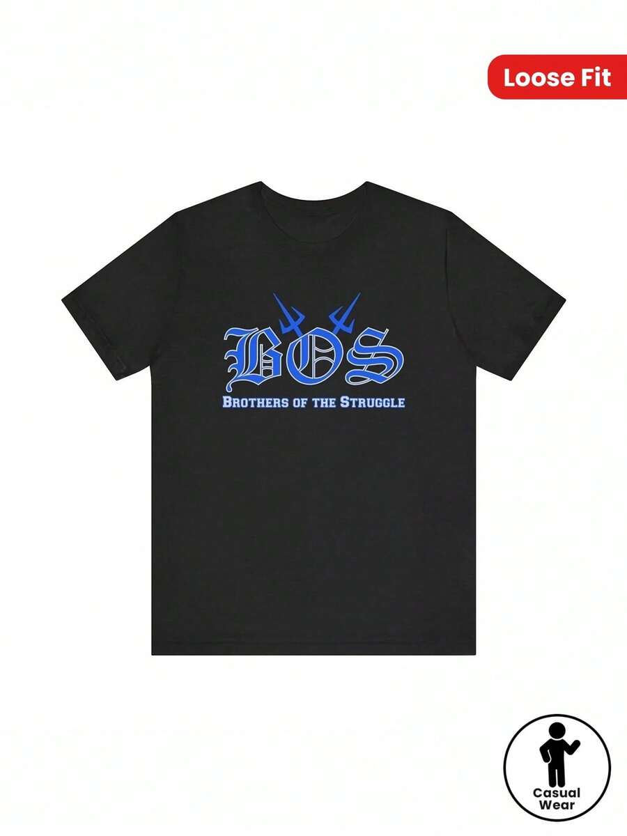 Camiseta para hombre con diseño de Fight Brothers - Camiseta de cuello redondo suave con llamativo diseño de letras azules, corte holgado e informal adecuado para el uso diario y ocasiones especiales, apta para todas las estaciones - un regalo ideal para él en Navidad y Acción de Gracias, calidad de impresión duradera, corte cómodo. - Negro - Ver 1