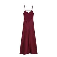 Vestido de satén con escote en V y espalda descubierta, elegante vestido de fiesta/evento con estilo de lencería, negro de verano - Burdeos - Ver 6