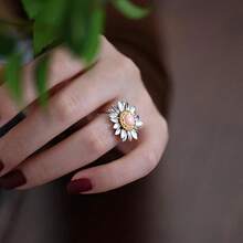 1 Peça Anel Aberto Vintage Elegante e Luxuoso de Zircônia Cúbica em Formato de Margarida, Design Fashionável Adequado para Uso Diário de Mulheres - Prata - Visão 5