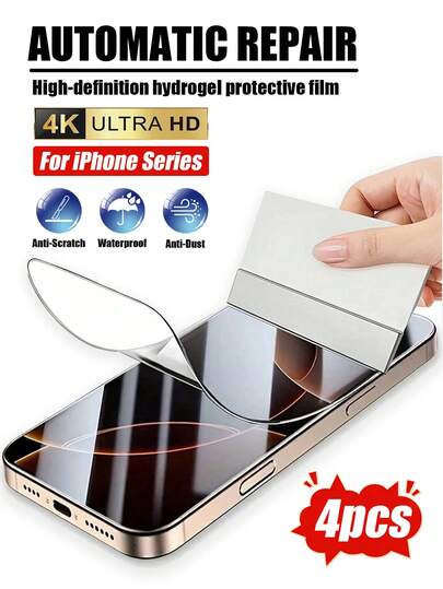 MSRI 4 miếng dán màn hình Hydrogel, bề mặt bóng, màng mềm TPU, chống trầy xước, lắp đặt không bong bóng, tương thích với ốp điện thoại, tương thích với IPhone17e/17 Promax/16 Promax/15 Promax/14 Promax/13 Promax/12 Proma/17 Pro/16 Pro/15pro/14 Pro/17air/16/15/14/13/12/11 và các dòng khác.