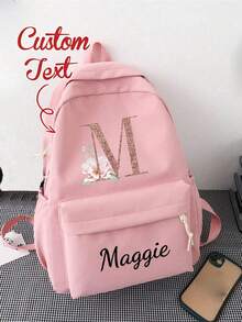 1pc Customized Fashion Travel Backpack, Personalized 26 Letter Alphabet Backpack, Personalized Nylon Solid Color Casual Backpack, Customized Personalized Backpack, Customized Exclusive Name Casual Backpack - Multicolor - View 3