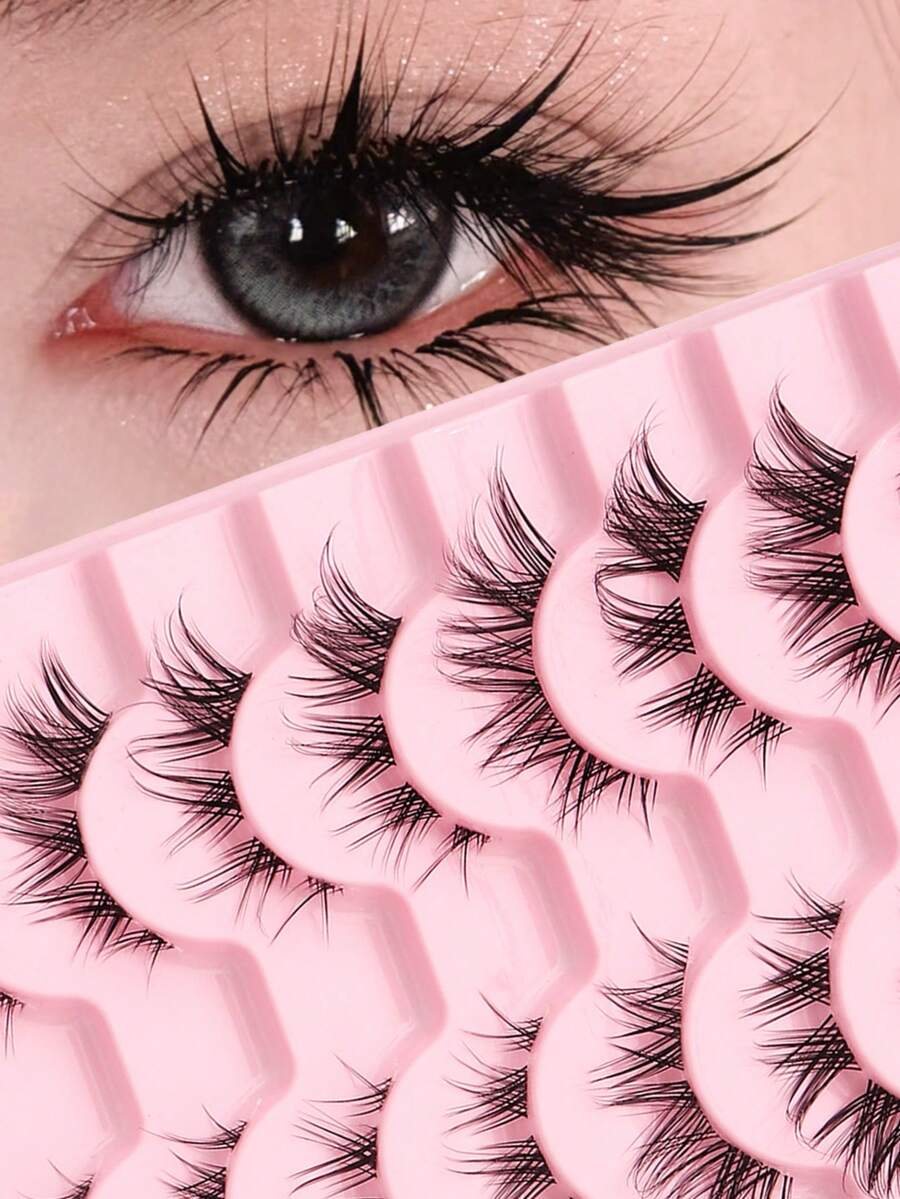 10 Pairs Fox-Style False Eyelashes, Natural Flowing Fox Eye Lashes, Fluffy Messy Multi-Level Lashes With Soft Transparent Band, Lightweight Comfortable Reusable Lash Extensions For Daily To Glam Looks, Eye Enlarging Lashes For Beginners - Black - View 1