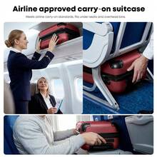 YONSLY 16 Inch Suitcase With Detachable Wheels 360° Combination Lock Double Zipper Soft Rubber Handle Trolley Travel Suitcase For Vacation - 酒紅色 - 查看 3
