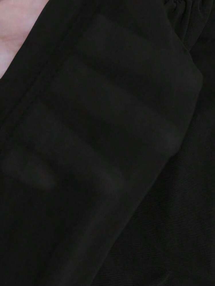 Blusa elástica de malla transparente con hombros descubiertos, para primavera/verano - Negro - Añade 2