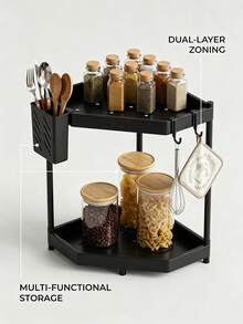 1 pieza Organizador de cocina de 2/3 niveles, Estantería triangular para especias de encimera, Estantería de almacenamiento en esquina, Organizador de baño - Estante de almacenamiento - Ver 2