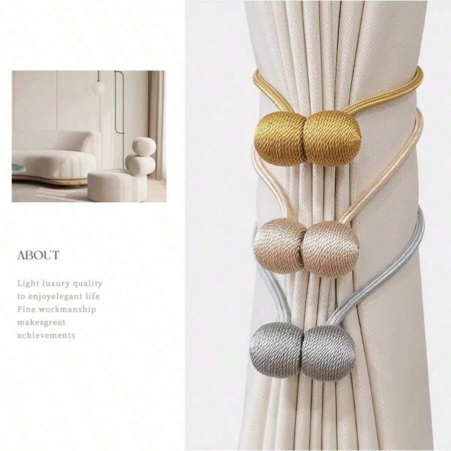 2pcs Magnetic Curtain Tiebacks, No Drill Creative Magnetic Curtain Clips, Home Curtain Decoration Tie Ropes