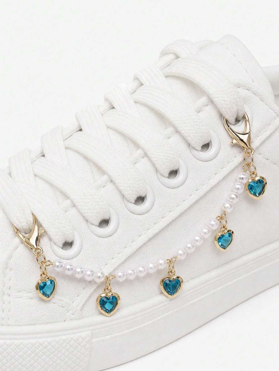 Suricat Rantai Sepatu Berlian Imitasi Mutiara Bentuk Hati, Hiasan Sepatu Dekoratif untuk Sepatu Kets Kanvas dan Sepatu Bot, Aksesori Fashion Unisex, Hadiah - MultiWarna - View 1