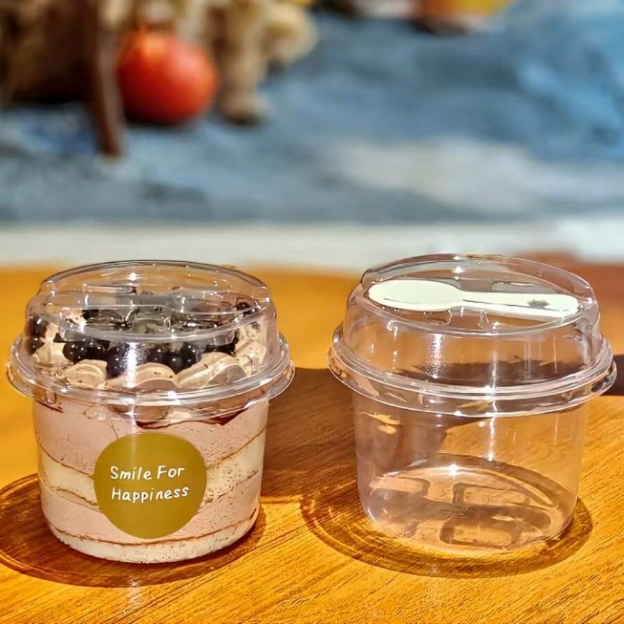 50pcs Transparent Dessert Cake Cups, Lightweight Ins Style Baking Packaging Boxes, Fresh Disposable Snack Containers, Transparent Material With Lid Design Sturdy And Deformation-Resistant, Suitable For Mousse Cakes, Fruit Bowls, Pudding Portioning And More, Simple Transparent Appearance With Refreshing Vibe, Essential Baking Packaging Supplies, Round Cup Shape Fits Most Dessert Sizes - Transparent - View 1