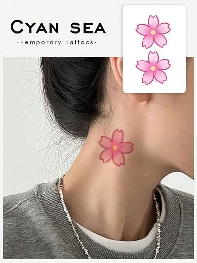 1 miếng dán hình xăm tạm thời họa tiết hoa anh đào màu hồng gradient dễ thương, thiết kế hình xăm sống động như thật, thích hợp cho du lịch, lễ hội âm nhạc, chơi game, quà tặng tốt nghiệp, giữ được 3-5 ngày.