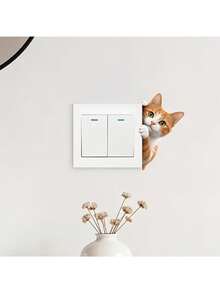 Cute Peeking Orange Tabby Cat Light Switch Wall Decal, Realistic 2D Animal Self-Adhesive Switch Sticker, Perfect For Living Room And Bedroom Switch Panels, Enhance Your Home's Charming Atmosphere - Cute Peeking at the Orange Tabby Cat - View 4
