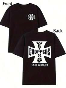 Camiseta de manga corta unisex, negra,% algodón, 180 g/², con estampado digital a doble cara de la marca West Choppers y diseño gráfico de cruz. AWYF - Blanco - Ver 2