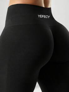 Yefecy 女款戶外運動高衝擊力抓臀緊身褲 高腰健身運動褲 腹部收緊 提臀瑜珈褲 - 黑色 - 查看 4