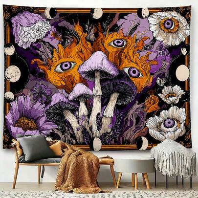 Purple Mushroom Tapestry, Hippie Style Wall Hanging Tapestry, Cute And Decorative Wall Tapestry For Bedroom, Dorm, Living Room