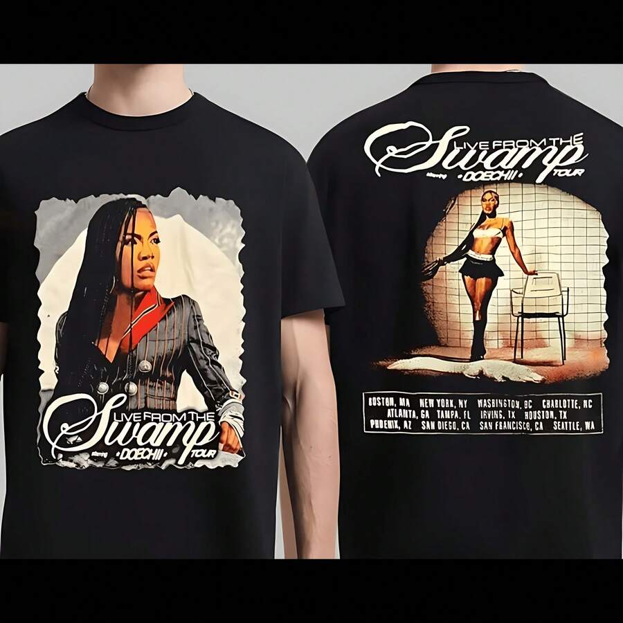 Doechii Live From The Swamp Tour 2025 Merch Two Sided T-Shirt - Black - View 1