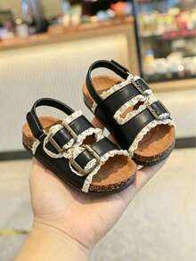 1 Pair 2026 New Summer Hollow Out Closed Toe Sandals For Girls, Toddler Beach Shoes - Black - View 2